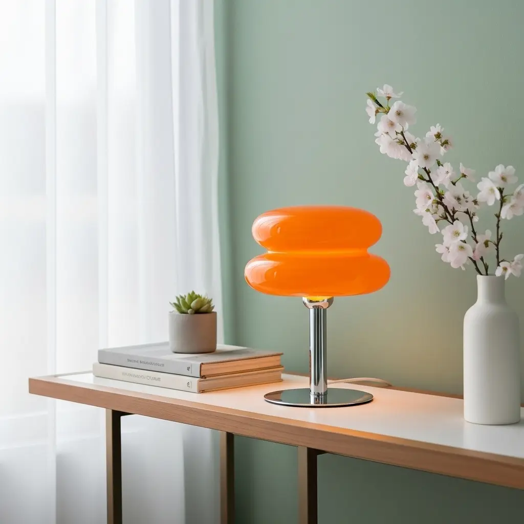 Lampe de table orange design rétro - Image 3