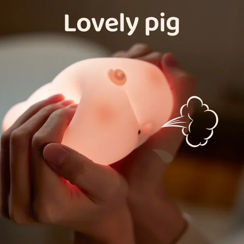 Veilleuse cochon rose rechargeable en silicone - Image 6