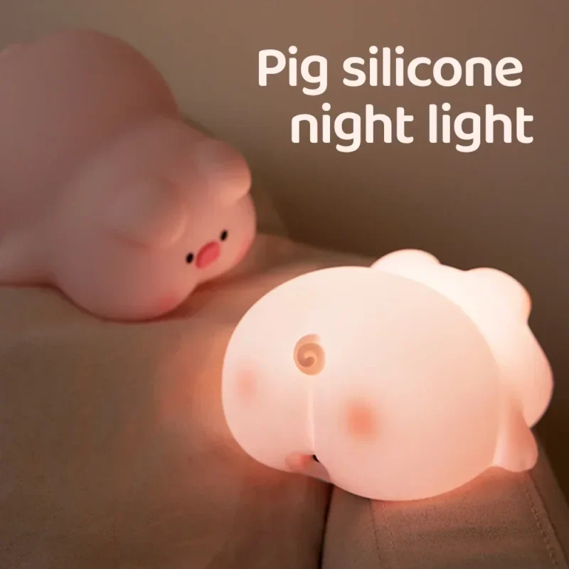 Veilleuse cochon rose rechargeable en silicone - Image 5