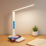 Lampe de bureau LED avec réveil, chargeur sans fil