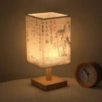 Lampe de table style chinois en bois et tissu