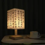 Lampe de table style chinois en bois et tissu - Image 3
