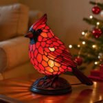 Lampe de table décorative oiseau rouge en résine