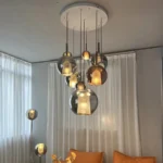 Luminaire suspension boule design en verre métal – Image 5