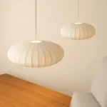 Suspension luminaire en tissu blanc côtelé – Image 2