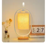 Lampe de table de table en bois et métal à abat-jour textile – Image 7