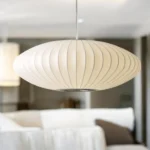 Suspension luminaire en tissu blanc côtelé – Image 7