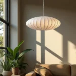 Suspension luminaire en tissu blanc côtelé – Image 3