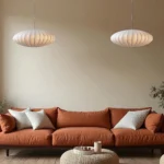 Suspension luminaire en tissu blanc côtelé – Image 4