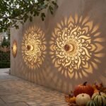 Lanterne solaire murale en fer à effets lumineux