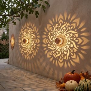 Lanterne solaire murale en fer à effets lumineux