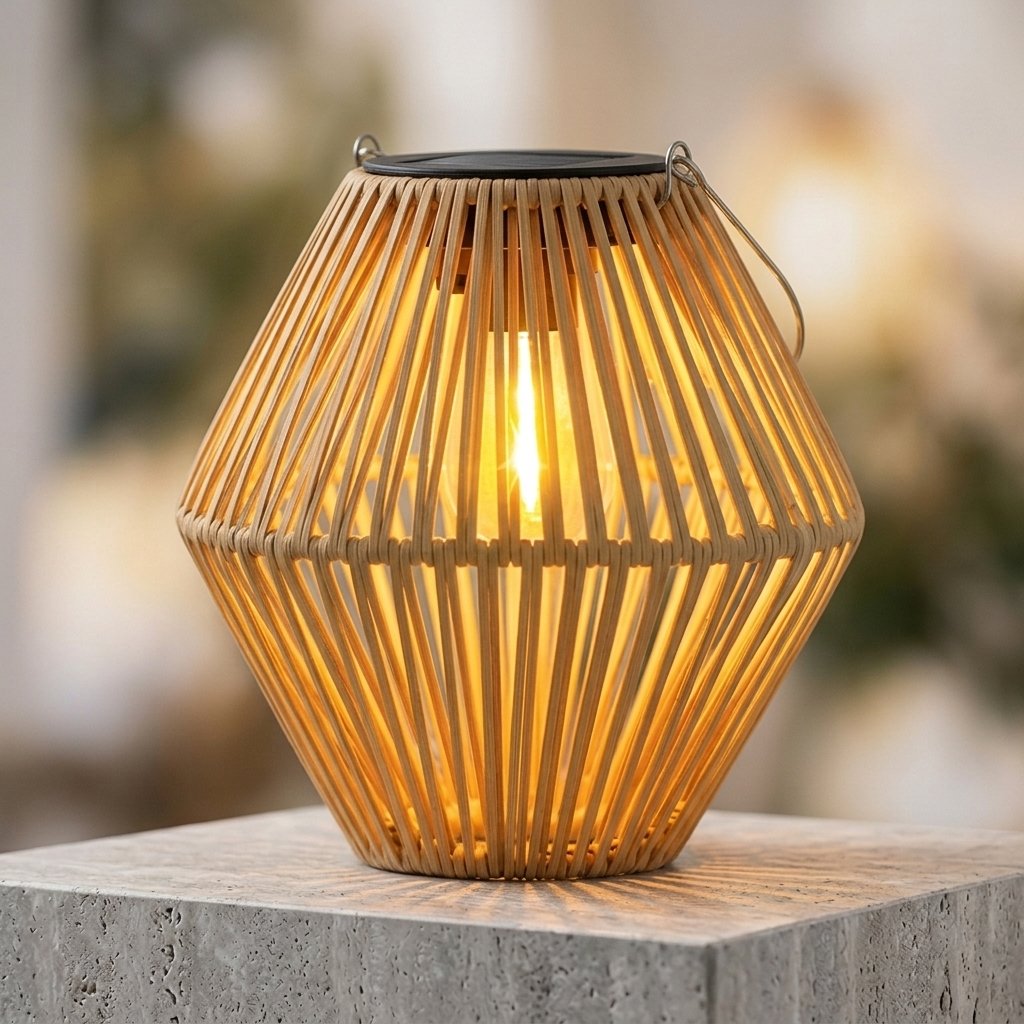 Lampe_gros_plan__202607051929 Lanterne solaire décorative en rotin tressé – Image 1