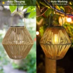 Lanterne solaire décorative en rotin tressé – Image 3