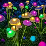 Lampes solaires de jardin à piquer motif champignons multicolores LED