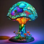 Lampe de chevet champignon psychédélique vitrail